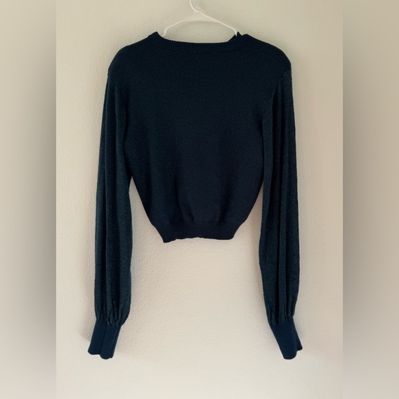 Free People Let It Shine Sweater Metallic Knit Cropped Balloon Sleeves Sz Small - Picture 2 of 11